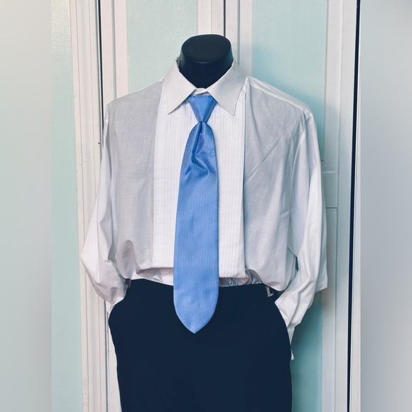 Cornflower Light Blue Tie Wedding Prom Tuxedo Herringbone Pre Tied clipped - Picture 1 of 3